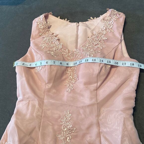 Women’s Pink Chiffon Dress Floral Detail Zip Up Back Matching Jacket Size L NWOT - Picture 12 of 12